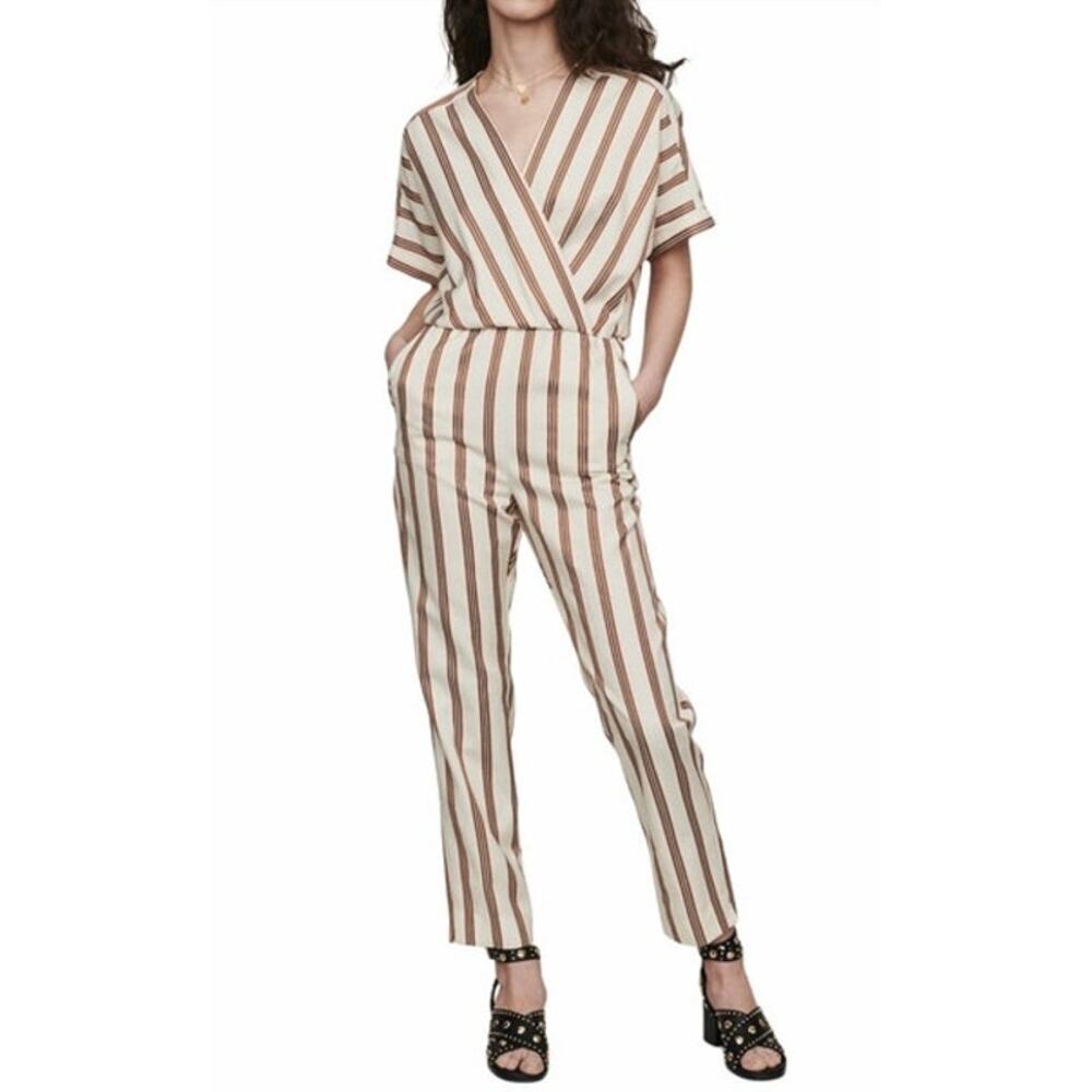 NWT Maje Pieni Striped V-Neck Jumpsuit Size 36/Small Womens